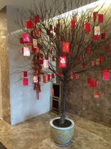 Apartment lobbies join in the festivity.